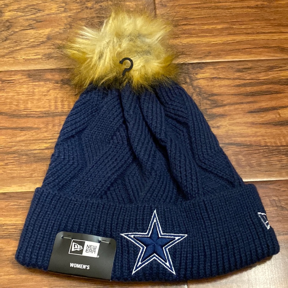 New Era Women's Navy Blue Dallas Cowboys Pom Beanie with Gold Faux Fur Pom
